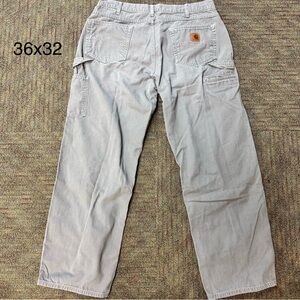 Carhartt Men's Light Gray Cargo Pants, Leather Logo